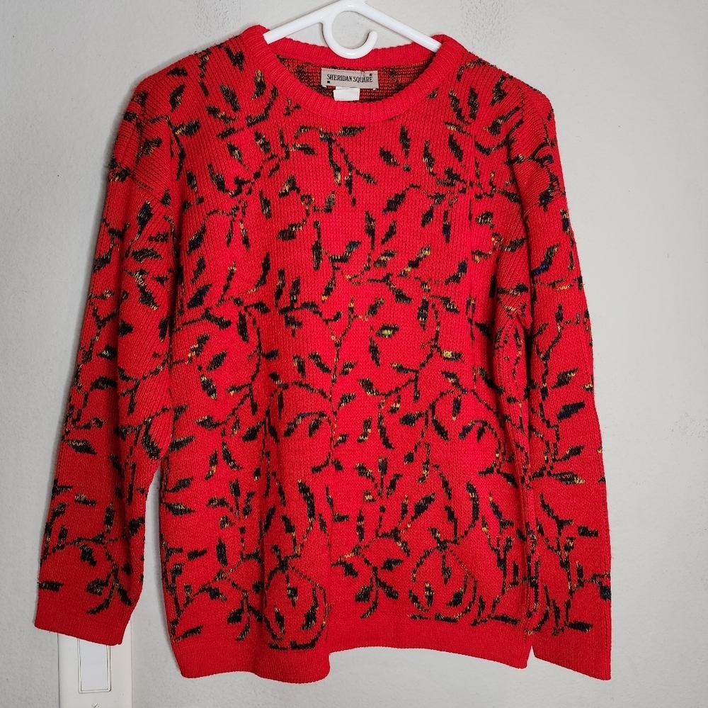 Vintage Sheridan Square Red knit sweater‎ estimated size small or medium